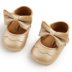 Gold Leatherette Cute Bow Baby Shoes